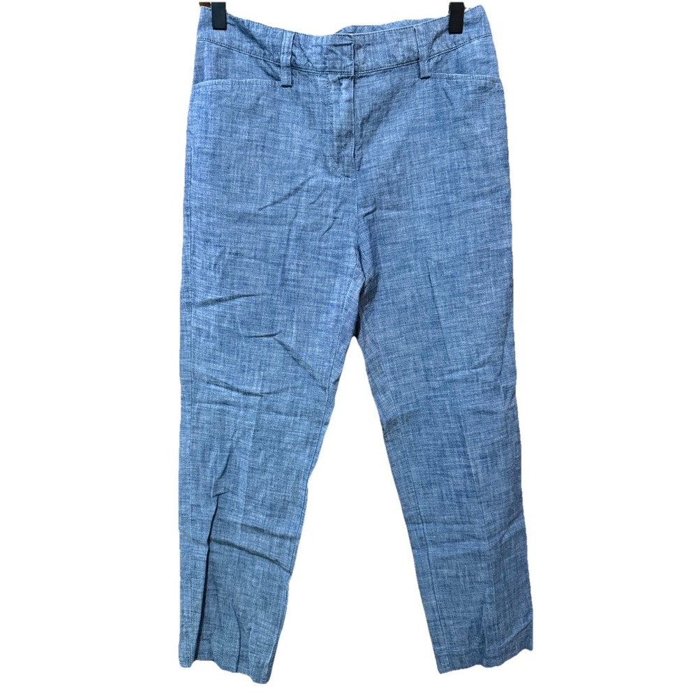 Lands' End Chambray Mid Rise‎ Slim Leg 100% Cotton Pants Women's Size 2 EUC